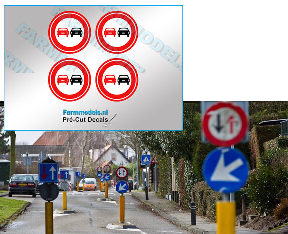 Verkeersbord - F01 - Voertuigen - verboden in te halen, 4 stuks &Oslash; 25mm Decals 1:32 Farmmodels.nl