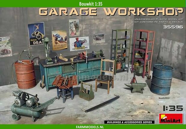 Garage Workshop set BOUWKIT, past perfect bij 1:32 MiniArt 35596