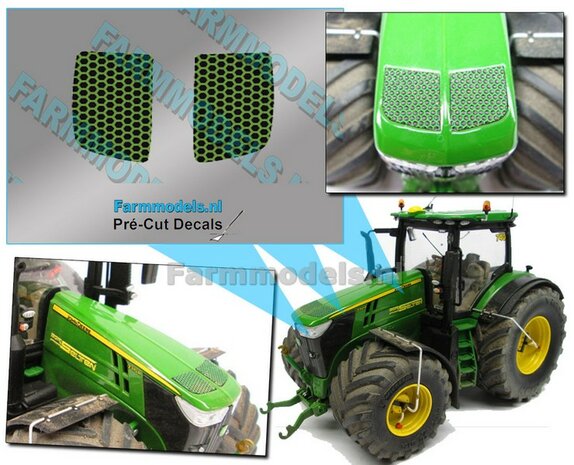 Grill Roosterstickers met echt 3D Reli&euml;f effect t.b.v. John Deere 7310R Wiking 1:32 Farmmodels.nl