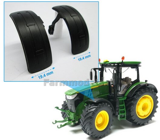 2x originele Zwarte spatborden 19.4 mm breed (Origineel item John Deere 7310 Wiking) universeel te gebruiken 1:32