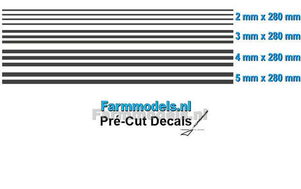 Striping set DONKER GRIJS/ Antraciet, 2 mm - 3mm - 4mm - 5mm x 280 mm Voorgesneden uit hoogwaardige kleurenfolie 