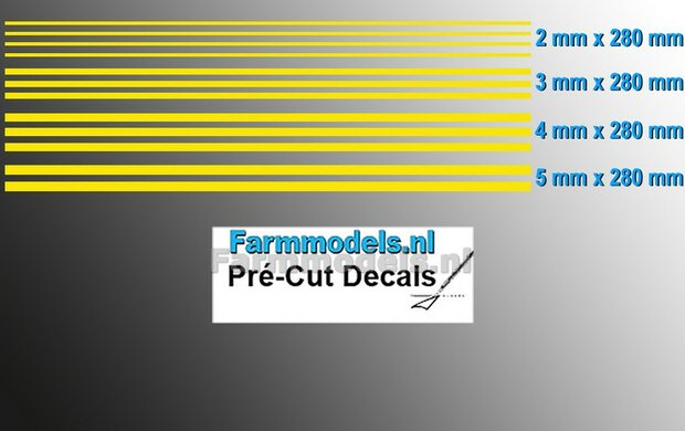 Striping set FEL GEEL, 2 mm - 3mm - 4mm - 5mm x 280 mm Voorgesneden uit hoogwaardige kleurenfolie 