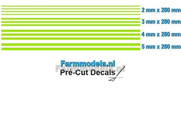 Striping set  CLAAS GROEN, 2 mm - 3mm - 4mm - 5mm x 280 mm Voorgesneden uit hoogwaardige kleurenfolie 