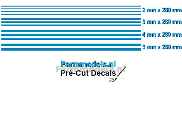 Striping set  BLAUW MAT, 2 mm - 3mm - 4mm - 5mm x 280 mm Voorgesneden uit hoogwaardige kleurenfolie 