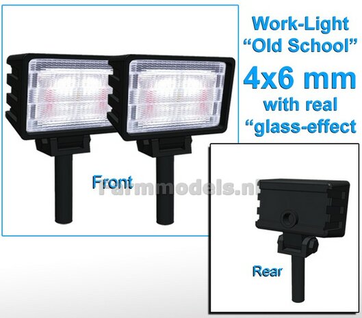 2x Werklampen RECHTHOEK 4x6 mm, Old School Glas effect ZONDER Kabel, montage pen ONDERKANT (Zonder handgreep) 1:32  