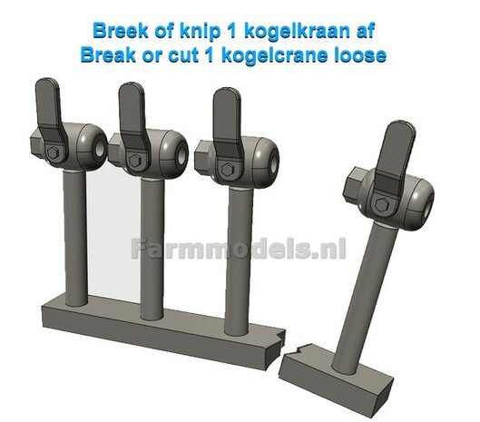 12x Kogelkranen met witte luchtleiding. Kogelkraantjes  t.b.v. leiding  &Oslash; 1 mm 1:32