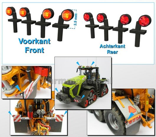 4x Breedtelichtjes ORANJE-ROOD  3,5 mm breed  1:32 