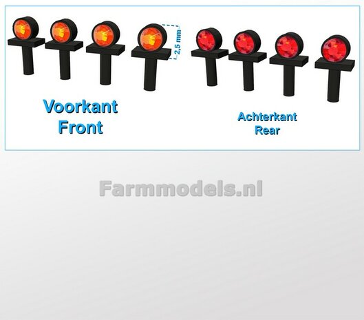 4x Breedtelichtjes ORANJE-ROOD  2.2 mm breed  1:32 