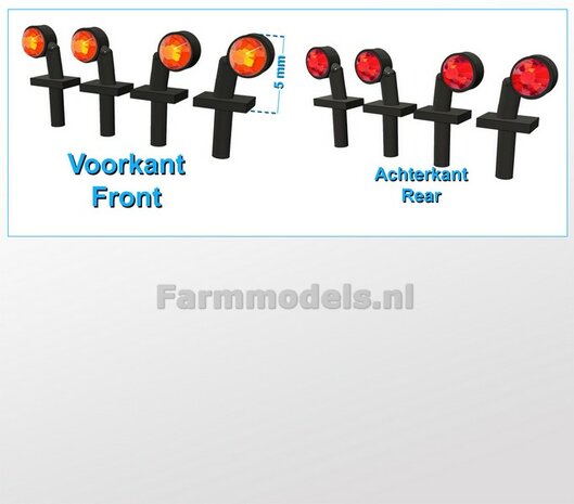 4x Breedtelichtjes ORANJE-ROOD  5 mm breed  1:32 