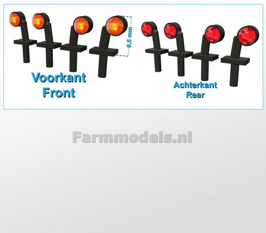 4x Breedtelichtjes ORANJE-ROOD  6.5 mm breed  1:32 