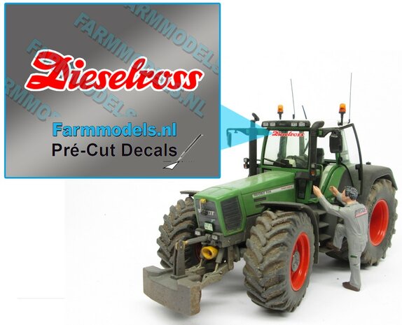 1x Dieselross sticker ROOD met WITTE rand op Transparant 40 mm breed Pr&eacute;-Cut Decals 1:32 Farmmodels.nl 