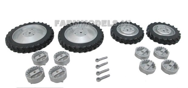 COMBI SET DUBBELLUCHT: 2x &Oslash; 48.9 mm + 2x &Oslash; 63.5 mm: DUBBELLUCHT WIELEN SET + MOLCON koppelringen + wartels ZILVERGRIJS Gespoten geleverd 1:32  NB2B  SUPERSALE