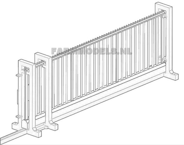 Schuif poort met geleiders, eindstuk &amp; rail, bouwkit 1:32 (HTD)
