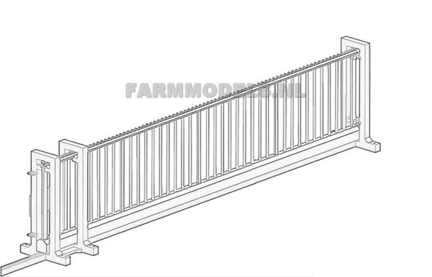 Schuif poort 285 mm met geleiders, eindstuk en rail, bouwkit 1:32 (HTD)