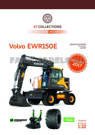 Volvo EWR150E kraan NOKIAN banden + Tiltrotator S6/S60 snelwissel + bak + FREE GIFT STICKERSET (verboden) 1:32  3200100 