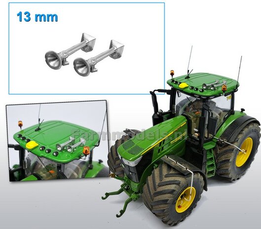 2x Luchthoorn 13 mm CHROOM gespoten rond voor/ vierkant achter 1:32  