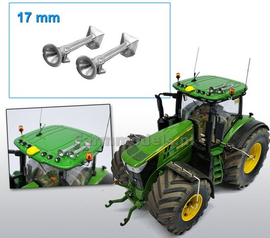 2x Luchthoorn 17 mm CHROOM gespoten rond voor/ vierkant achter 1:32  