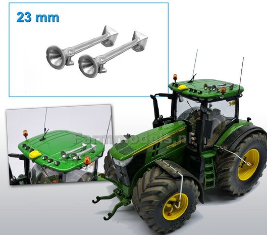 2x Luchthoorn 23 mm CHROOM gespoten rond voor/ vierkant achter 1:32 