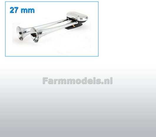 DUBBELLE Luchthoorn 27 mm CHROOM gespoten voor/ dubbel gemonteerd achter 1:32  EXPECTED SOON