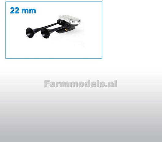 DUBBELLE Luchthoorn 22 mm ZWART GLANS  gespoten voor/ dubbel gemonteerd achter 1:32  EXPECTED SOON