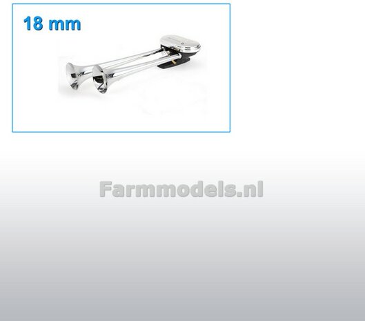 DUBBELLE Luchthoorn 18 mm CHROOM gespoten voor/ dubbel gemonteerd achter 1:32  EXPECTED SOON