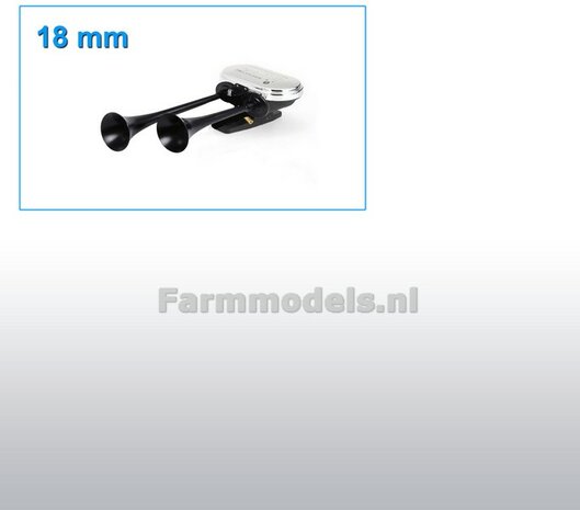 DUBBELLE Luchthoorn 18 mm ZWART GLANS gespoten rond voor/ dubbel gemonteerd achter 1:32  EXPECTED SOON