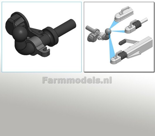 Trekhaakkogel haaks ZWART gespoten, versie met verlichtingsstekker en losbreekhaak met montagepen achterkant 1:32