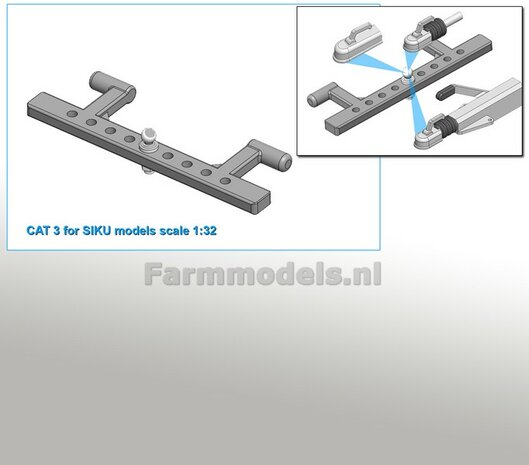 Trekhaakkogel met gatenbalk SIKU HEF  ALUMINIUM MATT gespoten 1:32