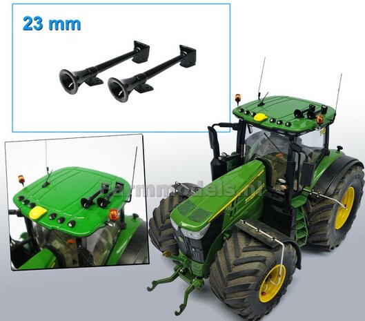 2x Luchthoorn 23 mm ZWART GLANS gespoten rond voor/ vierkant achter 1:32  