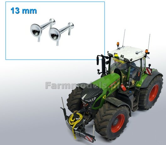 2x Luchthoorn 13 mm CHROOM gespoten rond voor/ rond achter 1:32  
