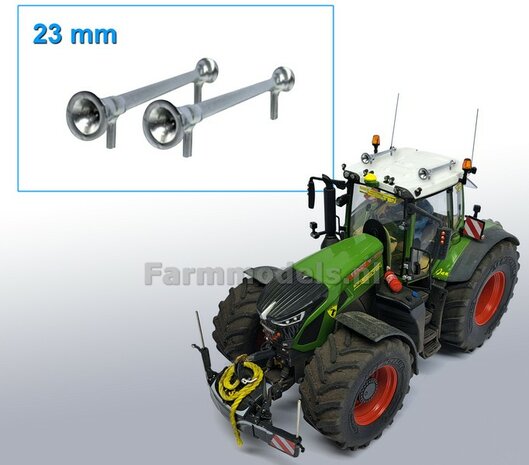 2x Luchthoorn 23mm CHROOM gespoten rond voor/ rond achter 1:32 