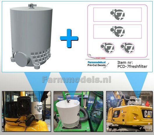 Overdruk filter/ Lucht Filter TYPE 3 in ONBEHANDELD GRIJS RESIN INCL. STICKERSET 7Freshfilter geleverd  afm. &Oslash; 10.9 mm x 14.6 mm  1:32 