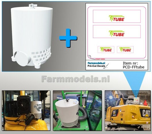 Overdruk filter/ Lucht Filter in WIT HOOGGLANS gespoten INCL. STICKERSET Euroquip geleverd TYPE 3  afm. &Oslash; 10.9 mm x 14.6 mm   1:32 