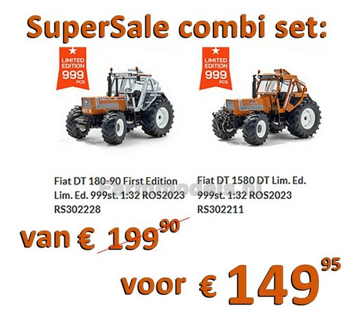 COMBIDEAL: 2x FIAT Lim. Ed.: DT 180-90 First Edition + Fiat DT 1580 DT  1:32  =  RS302211 + RS302228  NB2B  STUNTAANBIEDING  OP=OP