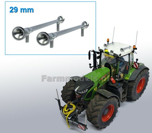 2x Luchthoorn 29 mm CHROOM gespoten rond voor/ rond achter 1:32  