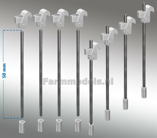 8x LOSSE DELEN FORREZ - GS Schaad systeem ALUMINIUM gespoten, 8x draadeind 8x Klemmen, incl. aluminium begin stukken, geschikt voor montage dubbellucht set 1:32 