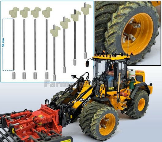 8x LOSSE DELEN FORREZ - GS Schaad systeem LICHT GRIJS RAL 7035 gespoten, 8x draadeind 8x Klemmen, incl. aluminium begin stukken, geschikt voor montage dubbellucht set 1:32 