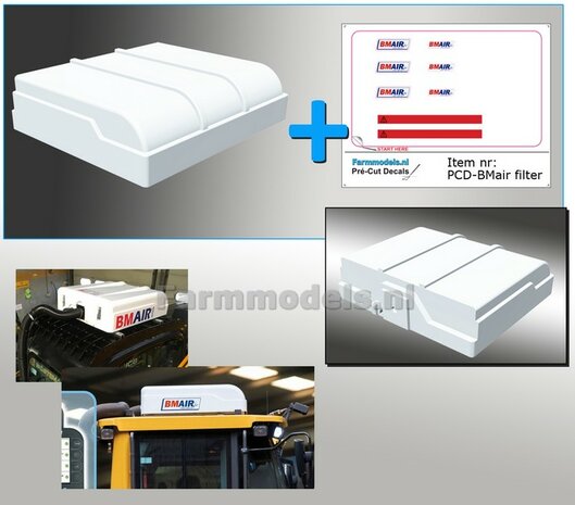 Overdruk filter/ Lucht Filter in WIT HOOGGLANS Gespoten geleverd  TYPE 4 INCL. STICKERSET BM AIR  afm. 27 mm x 23.6 x 7mm 1:32 