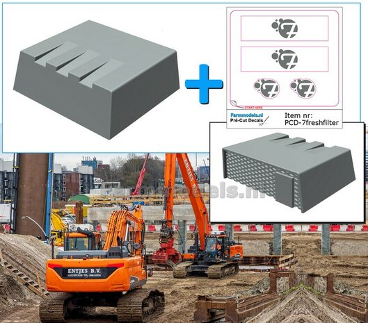 Overdruk filter/ Lucht Filter in GRIJS RESIN INCL. STICKERSET 7FReshfilter  TYPE 5  afm. 22.1 mm x 17.7 x 7.1mm ONBEHANDELD geleverd 1:32 