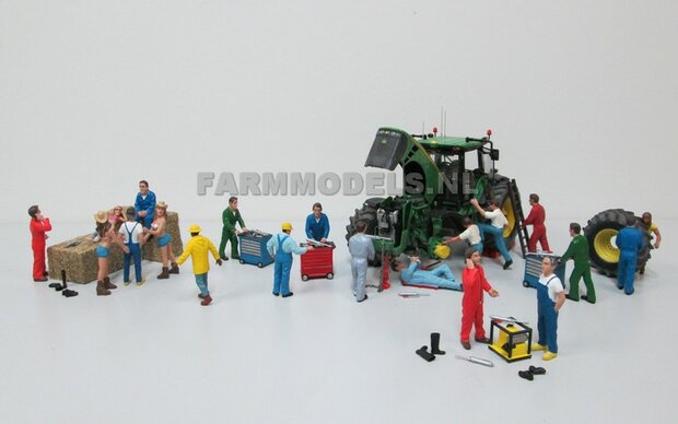 COMBI SET: 1 Paar BRUINE werkschoenen + 1 paar GROENE (werk) laarzen, zwart rubber  (= nr. 810114 + nr. 810116)   1:32 