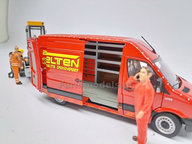 BOUWKIT: Service bus inrichting met RODE stickers t.b.v. de gereedschaps lades, geschikt voor inbouw o.a. Marge models Mercedes Sprinters  1:32