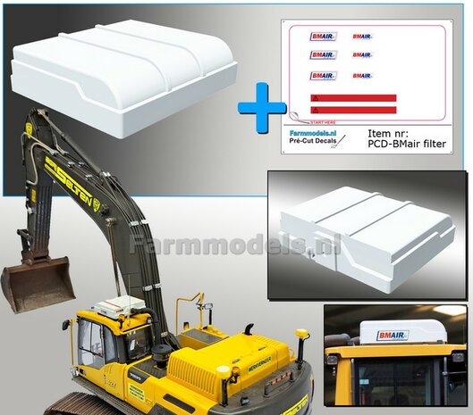 Overdruk filter/ Lucht Filter in WIT HOOGGLANS Gespoten geleverd  TYPE 4 INCL. STICKERSET BM AIR  afm. 27 mm x 23.6 x 7mm 1:32 