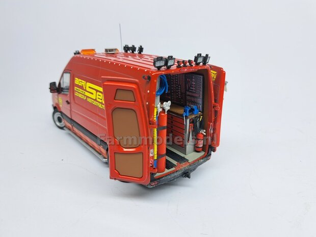 BOUWKIT: Service bus inrichting met BLAUWE stickers t.b.v. de gereedschaps lades, geschikt voor inbouw o.a. Marge models Mercedes Sprinters  1:32