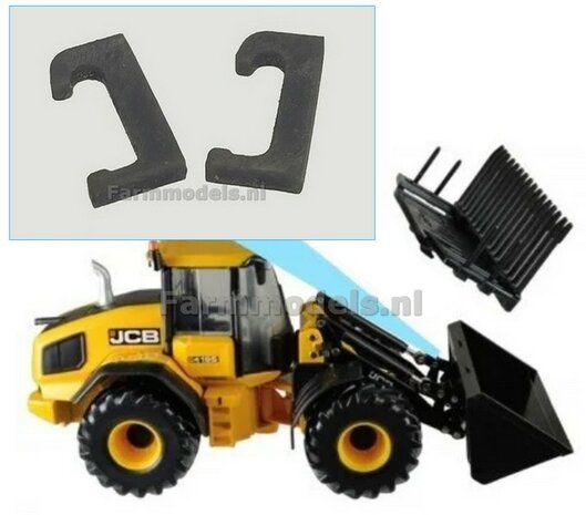 2 x JCB 419 Britains Snelwissel Haken onbewerkt, lengte 14.9 mm x breedte 7.4 mm , 1:32