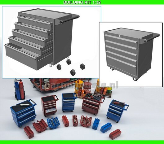 BOUWKIT Gereedsschap Trolly met losse lades GRIJS RESIN BREDE UITVOERING   1:32