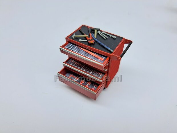 BOUWKIT Gereedsschap Trolly DICHTE versie met 1 OPEN LADE GRIJS RESIN SMALLE uitvoering   1:32