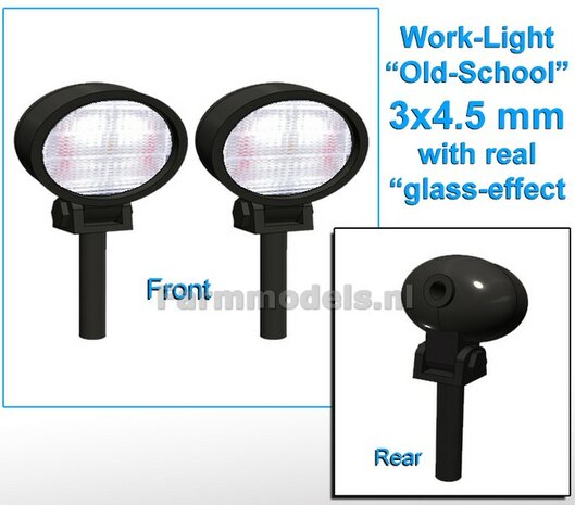 2x Werklampen OVAAL 3x4.5 mm, 3D Old School Glas effect ZONDER Kabel, montage pen ONDERKANT (zonder handgreep) 1:32