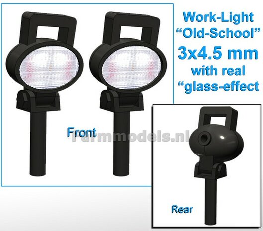 2x Werklampen OVAAL 3x4.5 mm, 3D Old School Glas effect ZONDER Kabel, montage pen ONDERKANT (zonder handgreep) 1:32