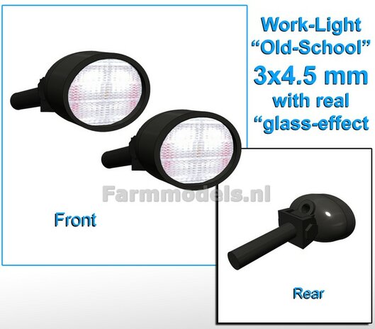 2x Werklampen OVAAL 3x4.5 mm, 3D OLD SCHOOL Glas effect ZONDER Kabel, montage pen ACHTERKANT ( zonder handgreep) 1:32