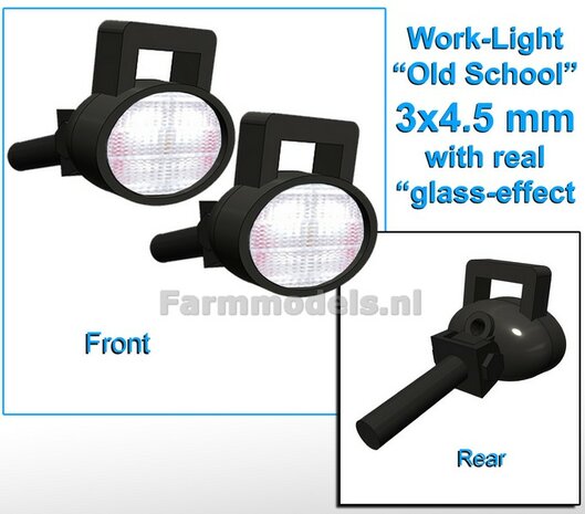 2x Werklampen OVAAL 3x4.5 mm, 3D OLD SCHOOL Glas effect ZONDER Kabel, montage pen ACHTERKANT mrt handgreep 1:32